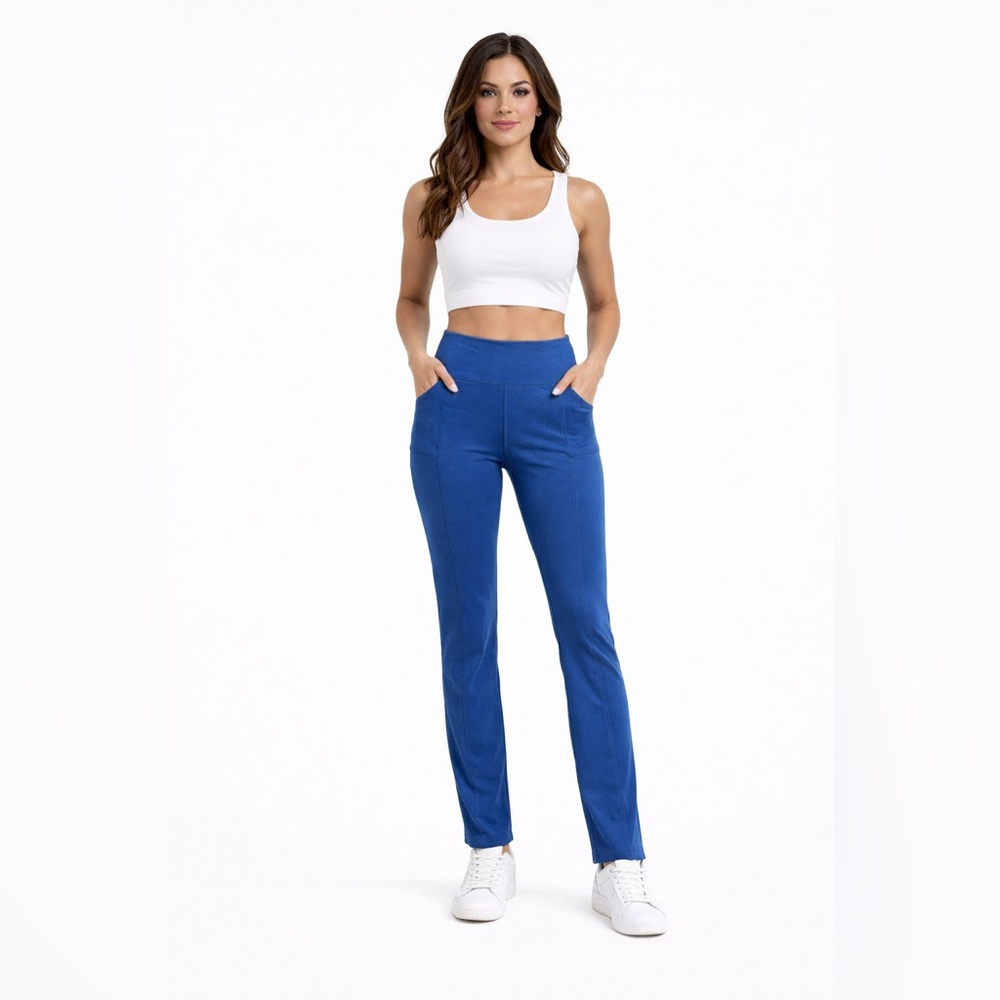 Blue Stretchy Leggings with Tapered Design Side Pockets